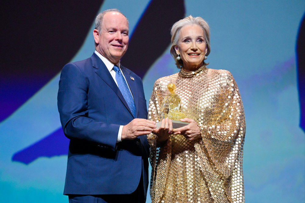 Kristin Scott Thomas Receives Crystal Nymph From Prince Albert II at Monte-Carlo Television Festival Opening