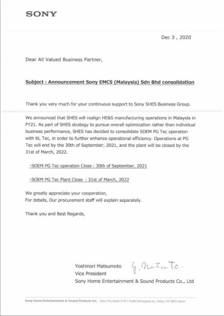 Sony Factory In Seberang Perai To Be Closed Down; 3,400