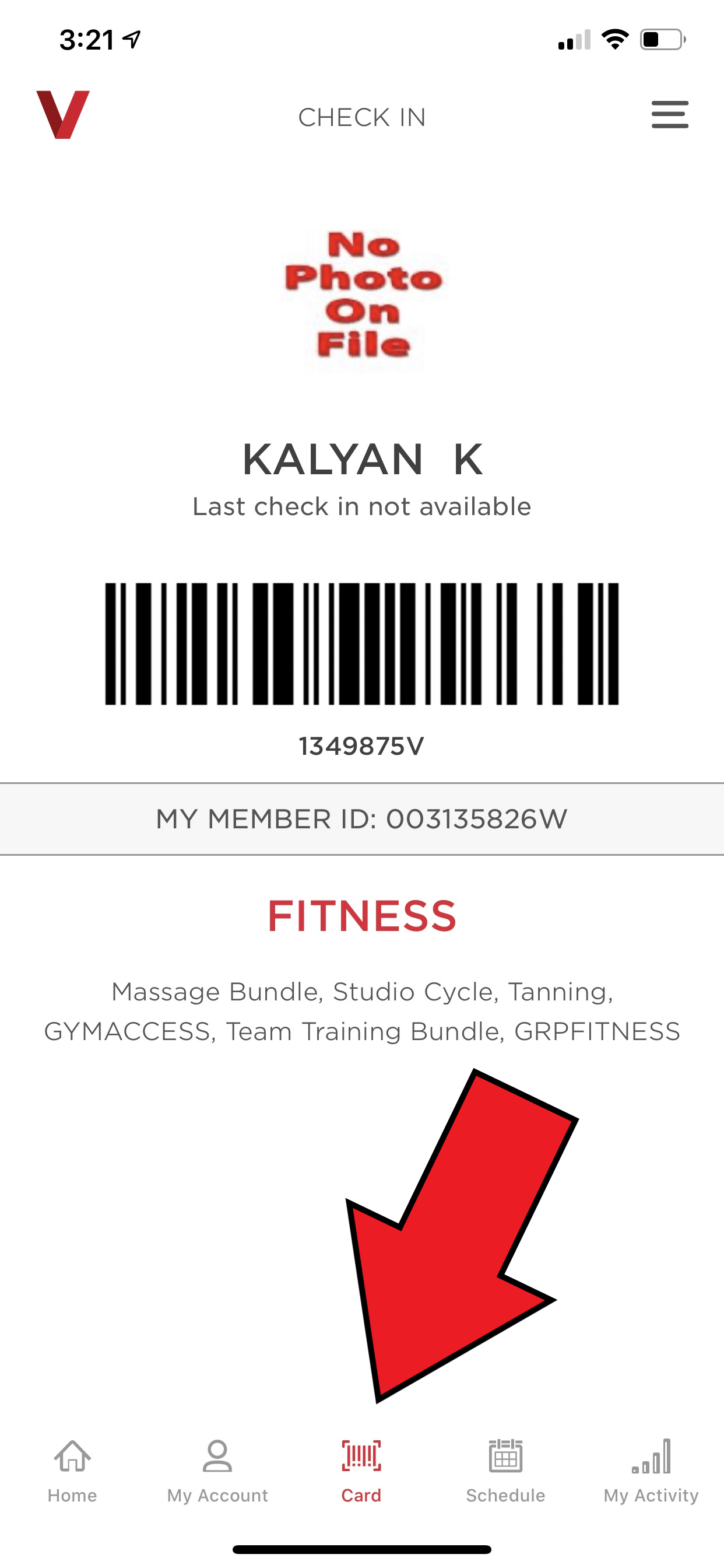 Membership Barcode & Personal Info VASA FITNESS
