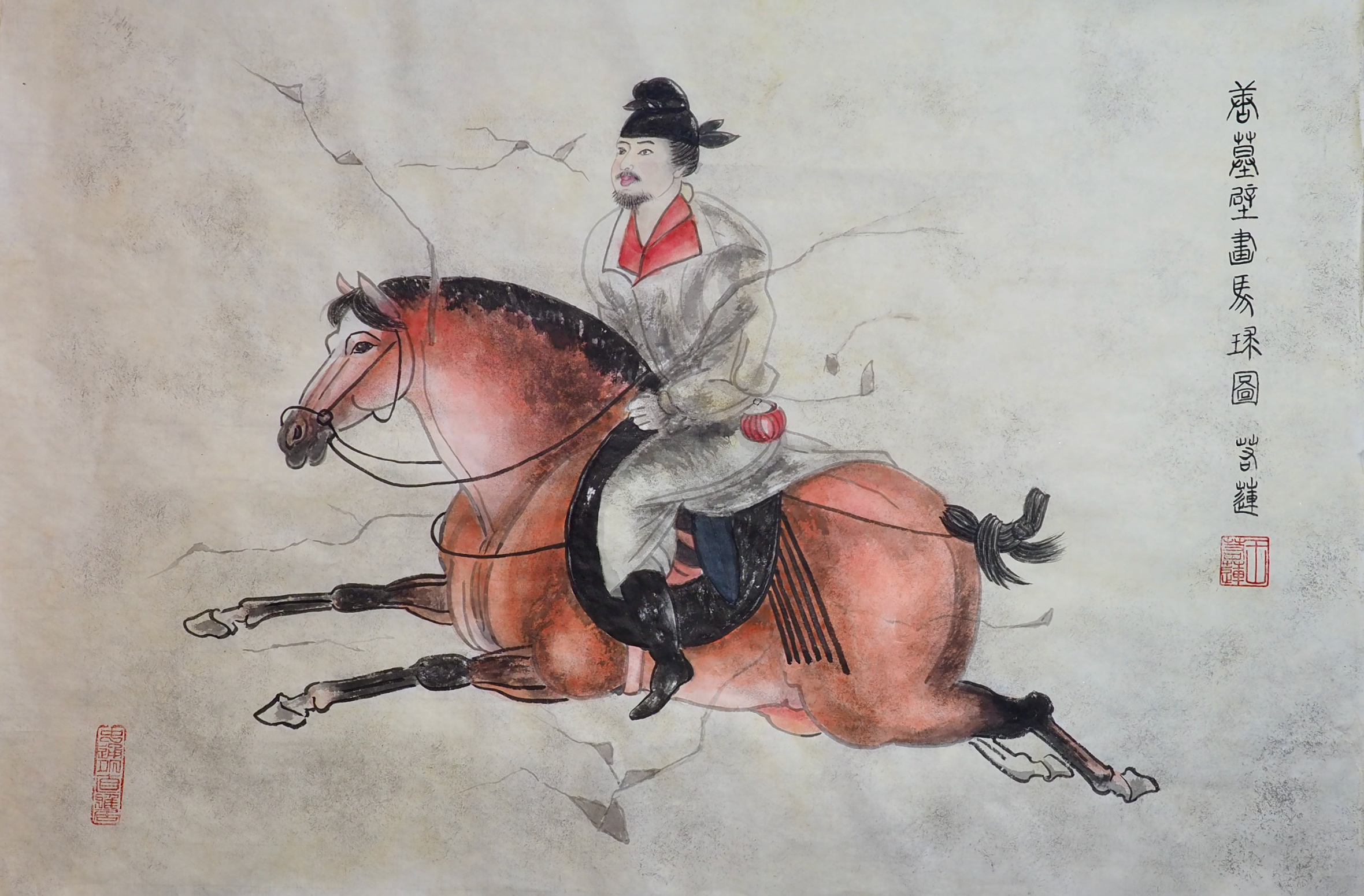 'Tang Tomb Mural of Polo Player', Chinese Ink on paper By Rosa Choy