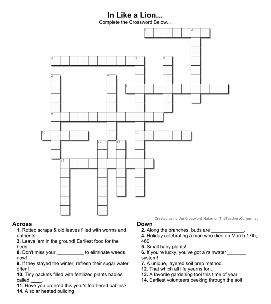 In Like a Lion Crossword Puzzle The Vashon Loop
