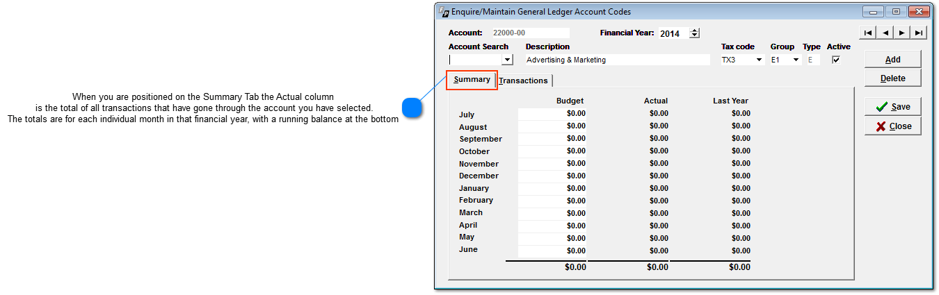 General Ledger Account Codes