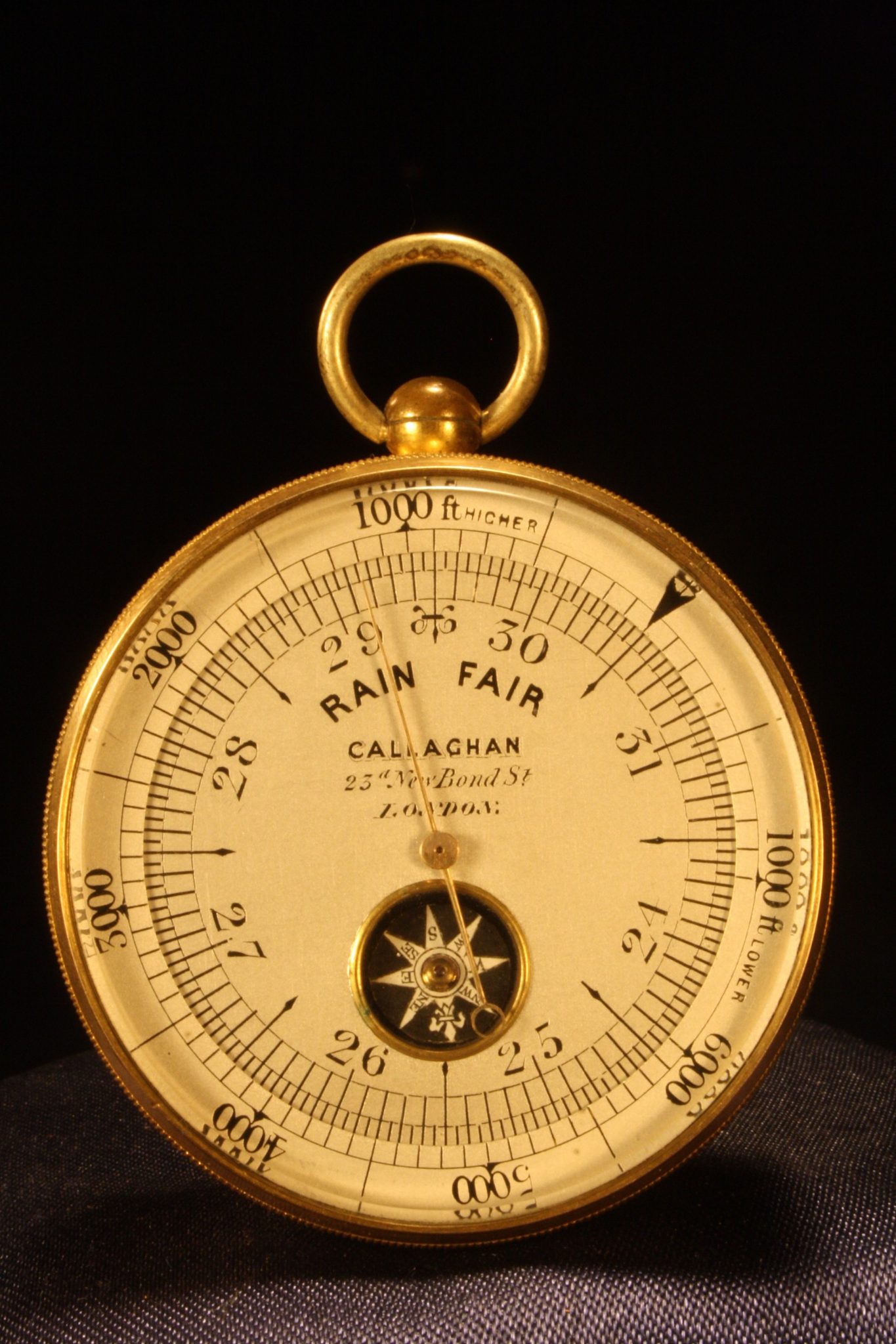 POCKET BAROMETER ALTIMETER WITH INSET COMPASS BY CALLAGHAN c1870 Sold