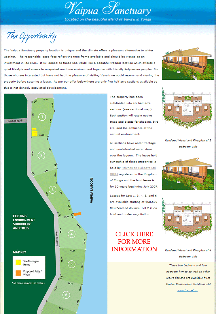 Vaipua Sanctuary Real Estate in Vava'u Islands, Tonga, South Pacific