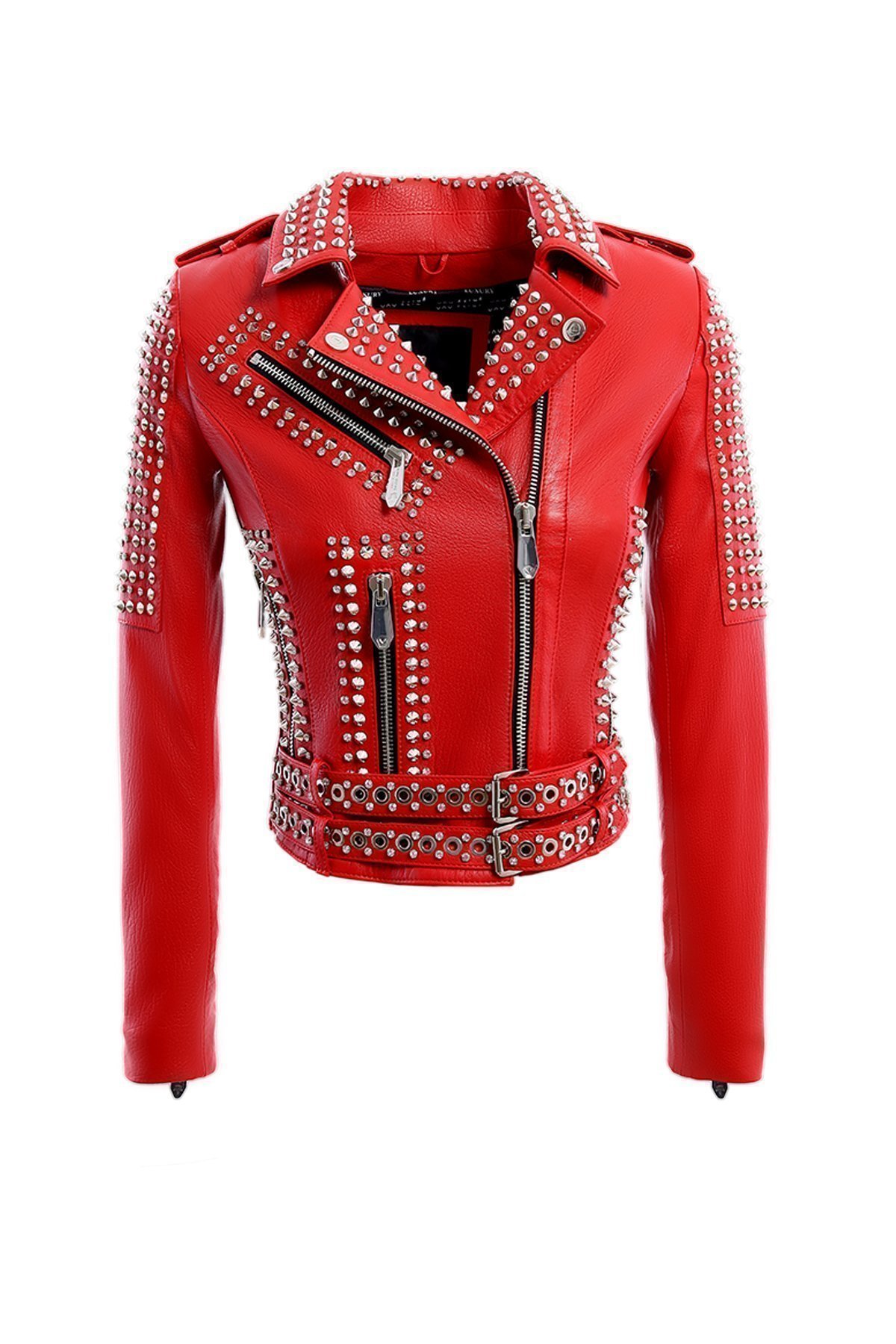 Grumpy Red Nikel Spiked Leather Jacket Vavskins