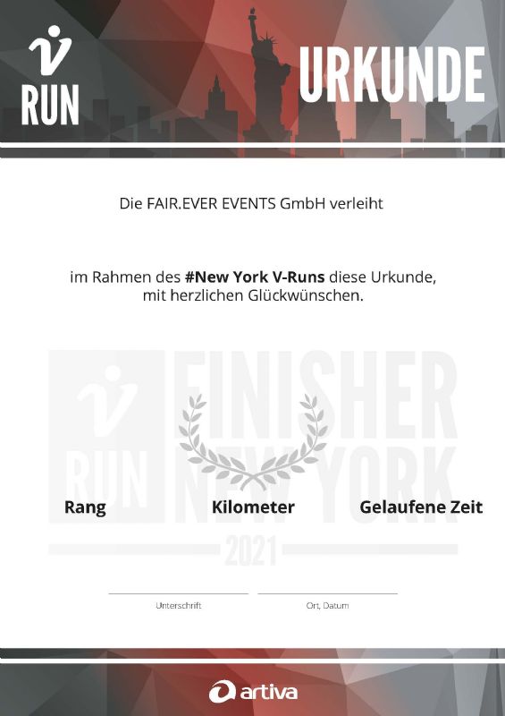 Virtueller Lauf New York Marathon 2021 VRUN.de virtuelle Läufe weltweit