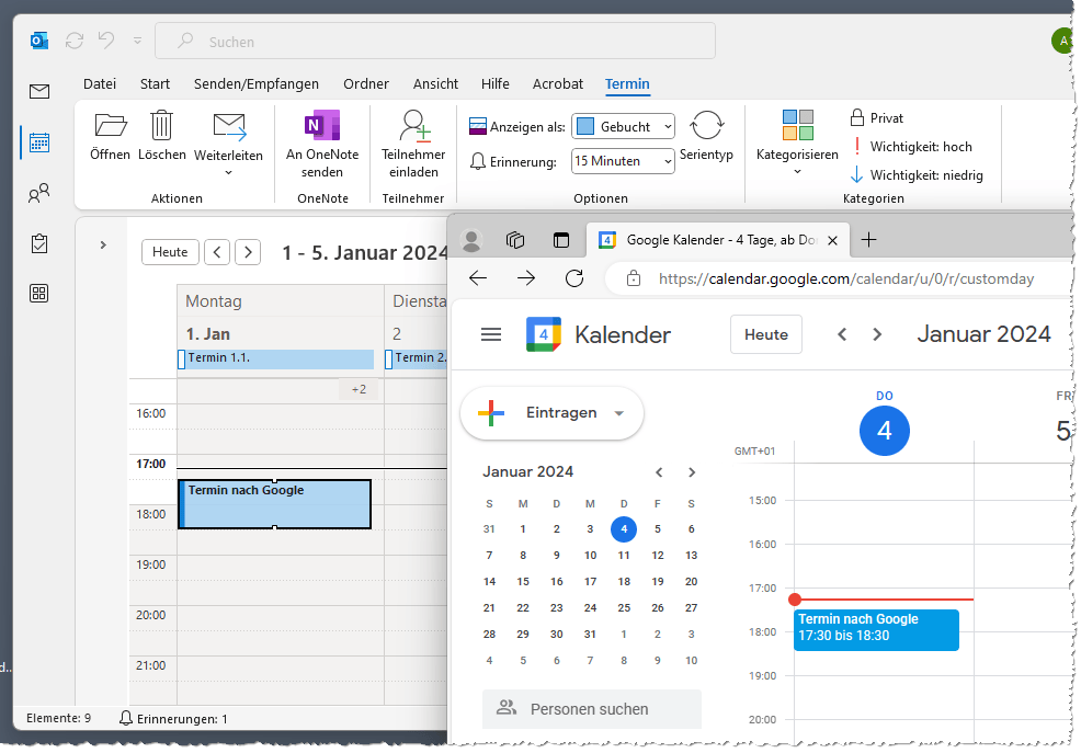 Termine von Outlook zum Google Calendar exportieren Visual Basic