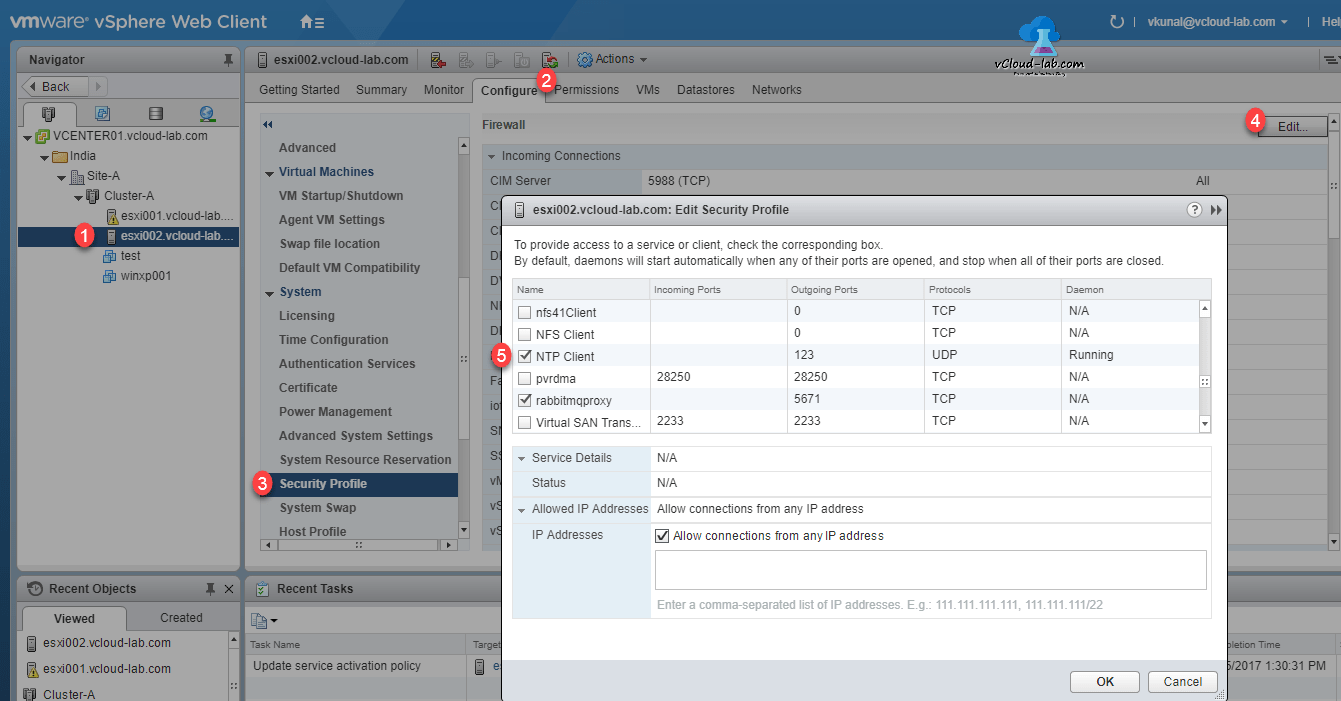 vSphere ESXi security best practices Time configuration (NTP