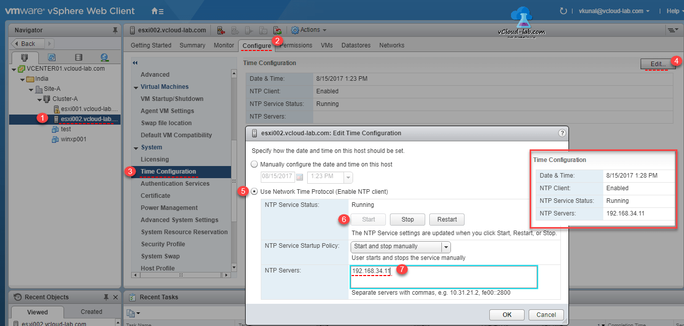 vSphere ESXi security best practices Time configuration (NTP