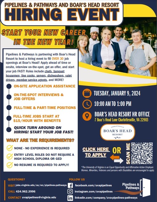 Pipelines and Pathways and Boar's Head Resort Hiring Event Virginia