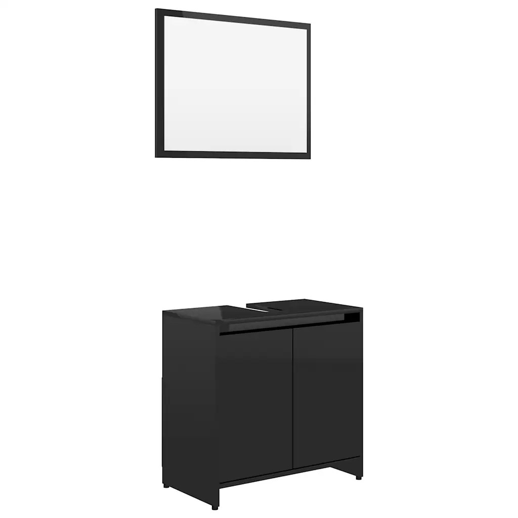 Bathroom Furniture Set High Gloss Black Engineered Wood Low Cost