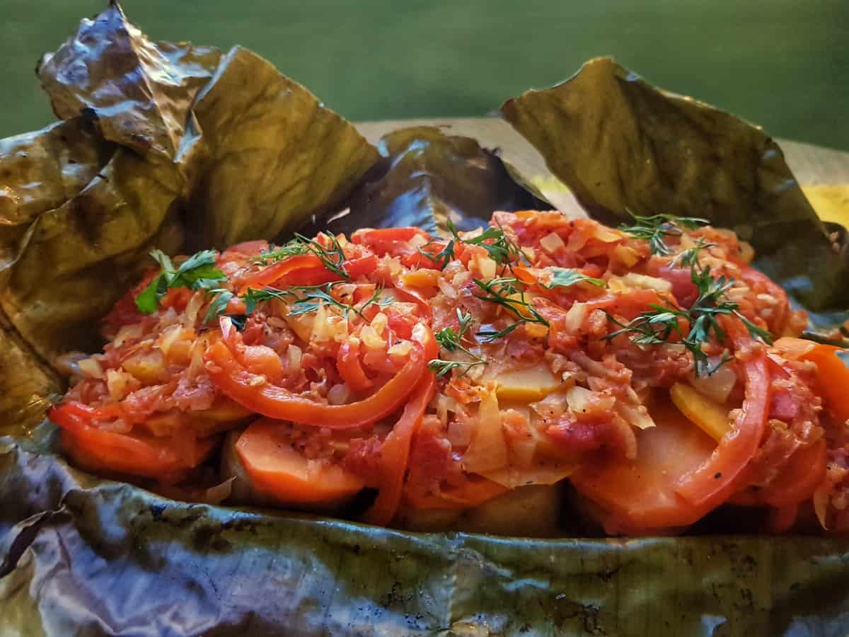 Verduras Horneadas En Hoja de Plátano Vecina Vegetariana