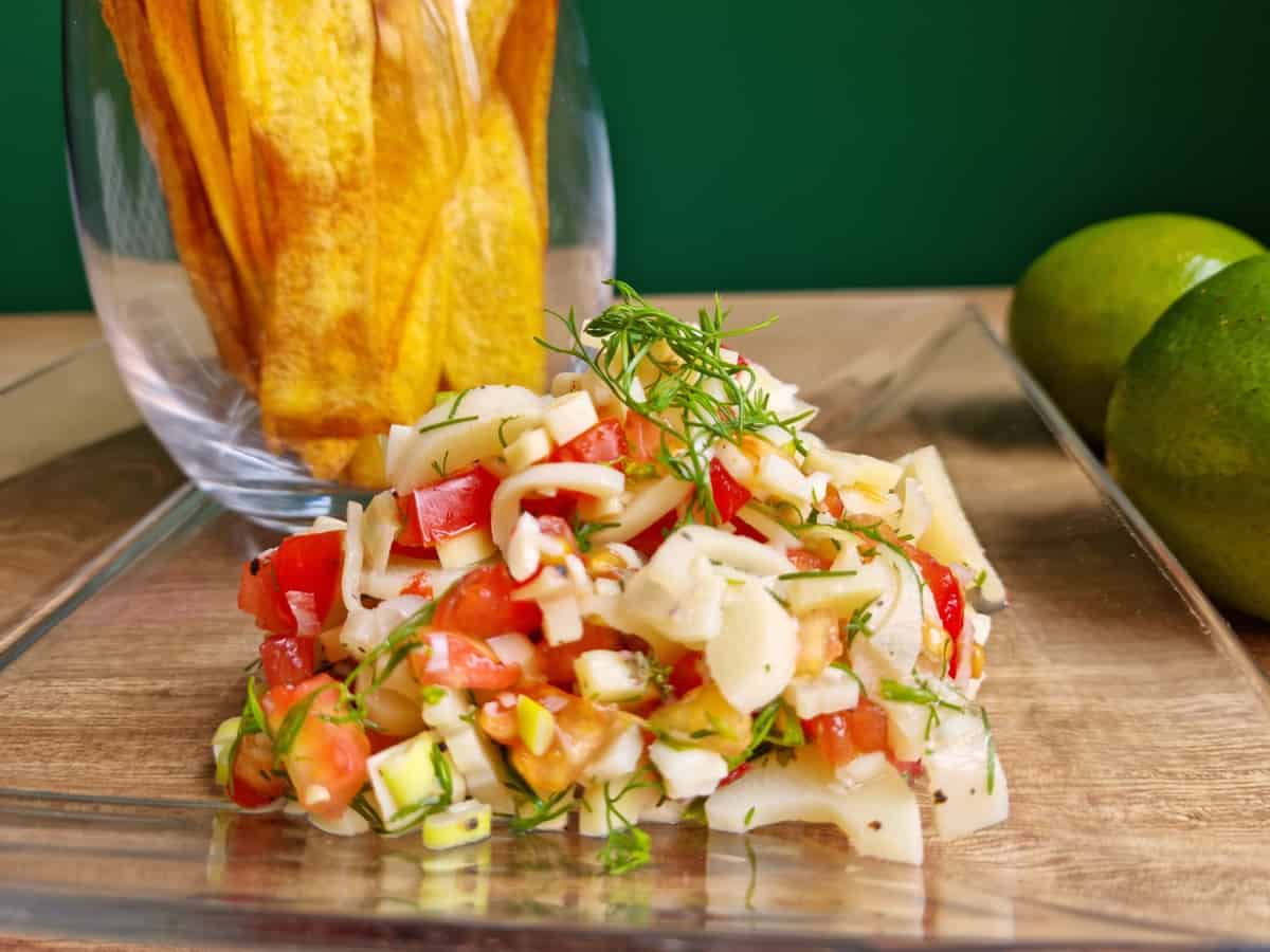 Vegan Hearts of Palm Ceviche with Green Plantain Chips