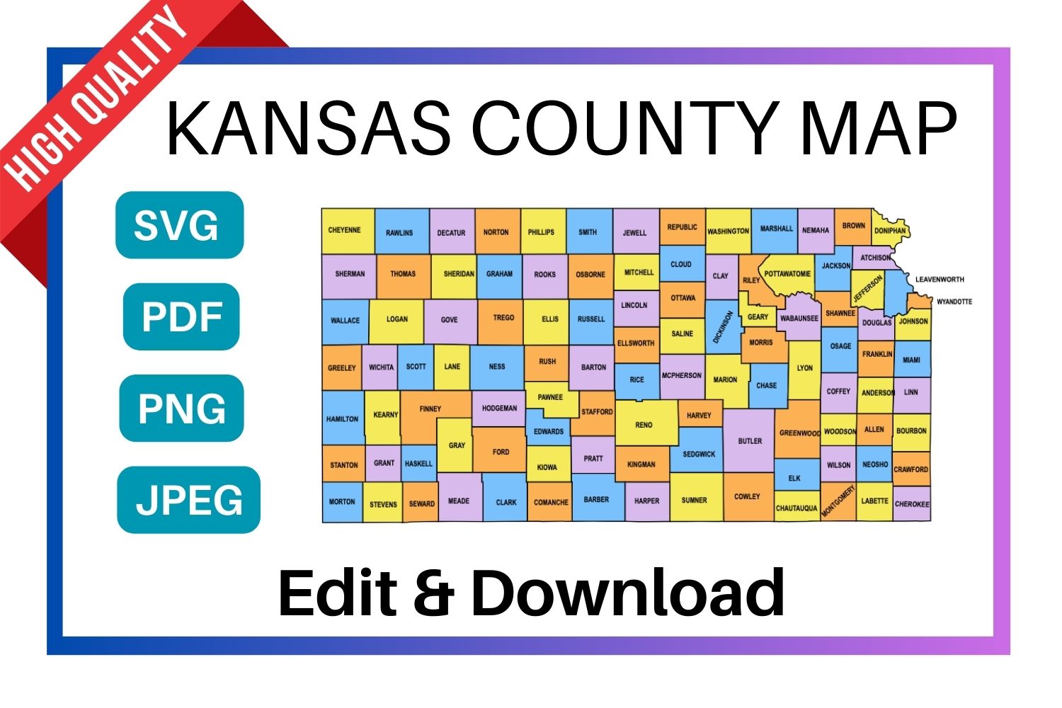 Kansas County Map: Editable & Printable State County Maps