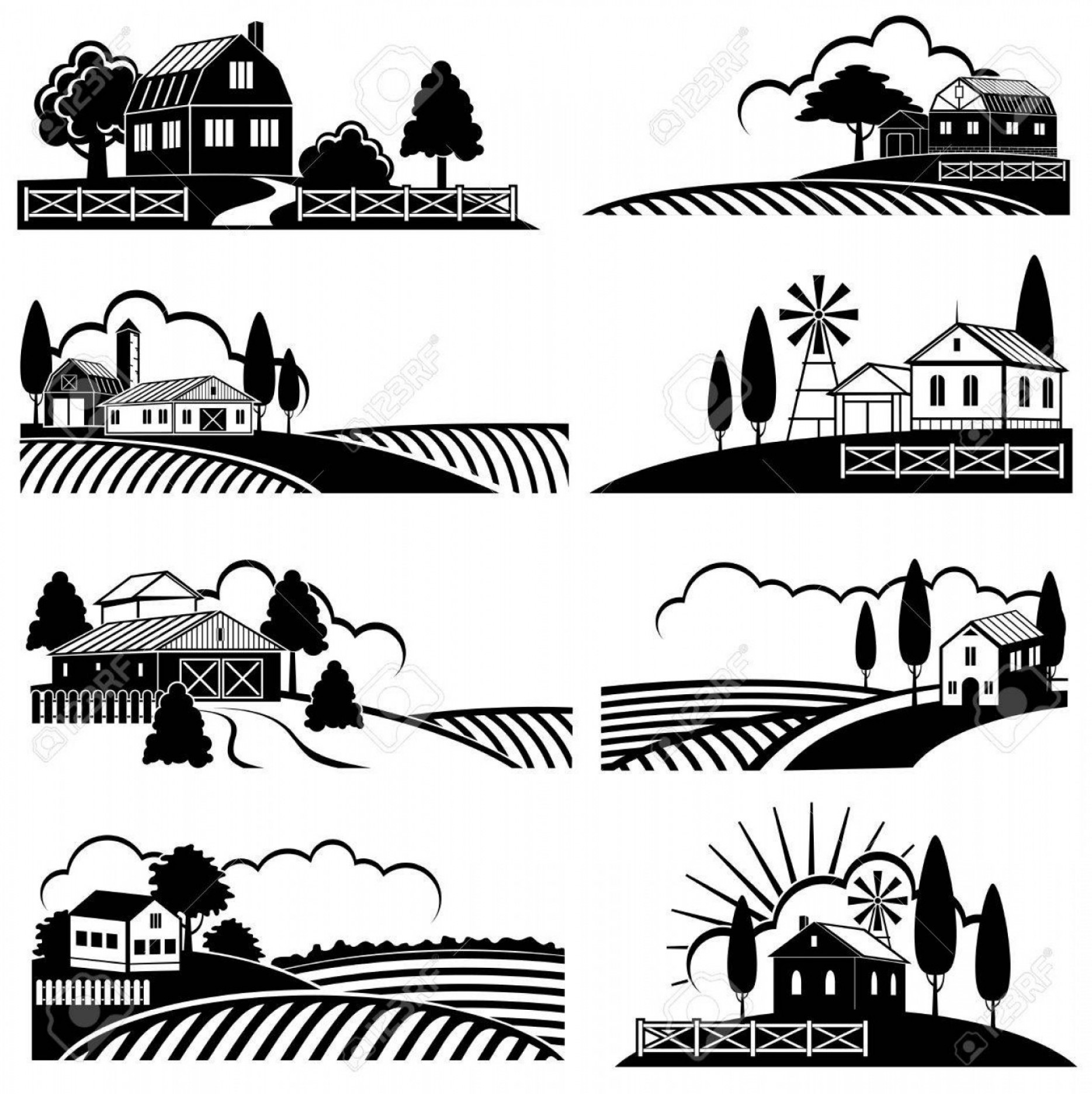 Farm Silhouette Vector at Collection of Farm
