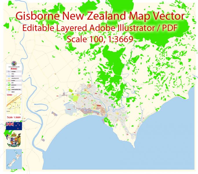 Gisborne New Zealand Map Gisborne New Zealand PDF Map Vector Exact City Plan detailed Street Map