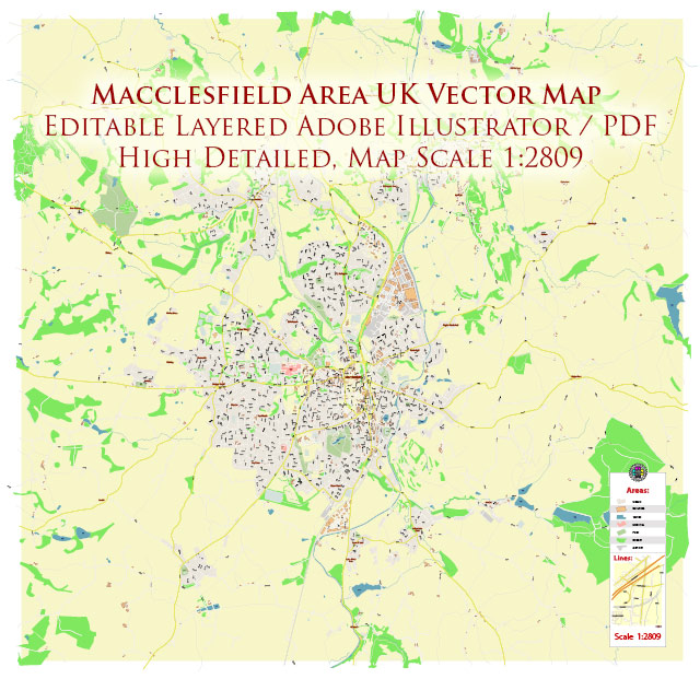 Macclesfield UK Map Vector City Plan High Detailed Street Map editable