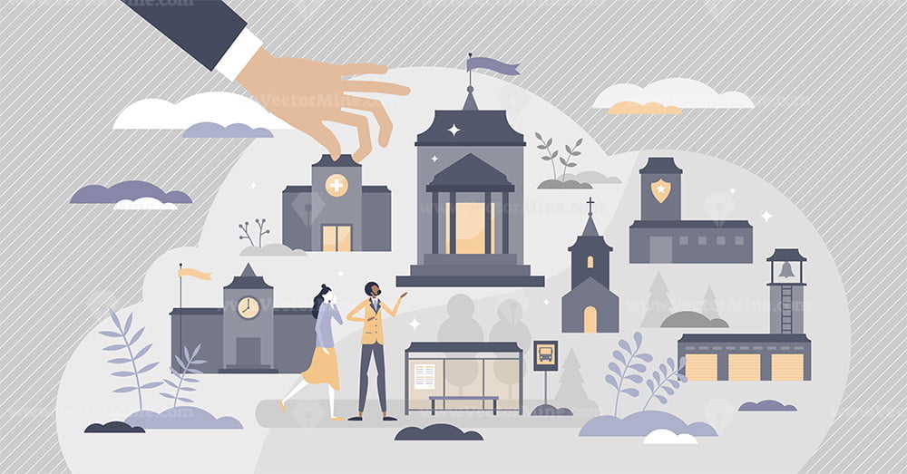 Municipality authority with administrative buildings set tiny person