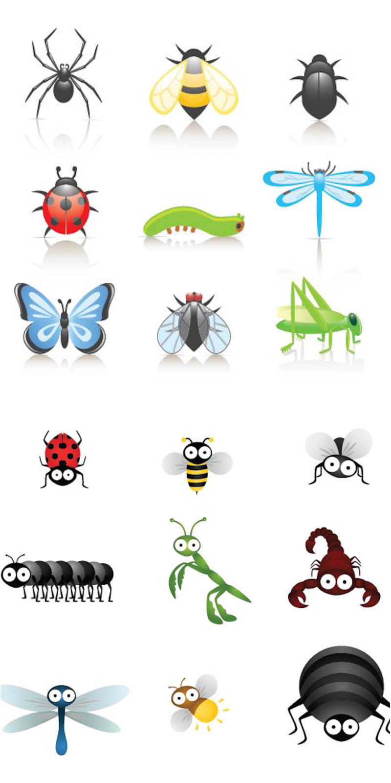 Cute cartoon insects vector Free download Cute cartoon insects vector Free download