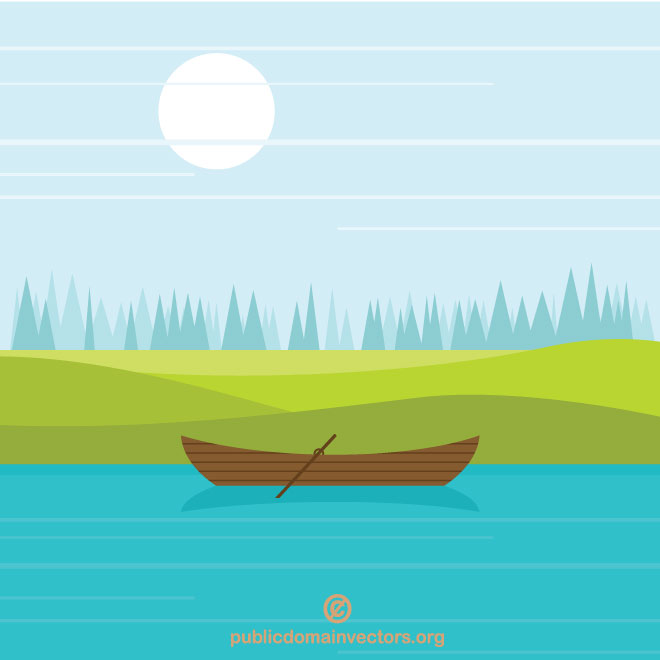 Wooden boat on a river Royalty Free Stock SVG Vector and Clip Art