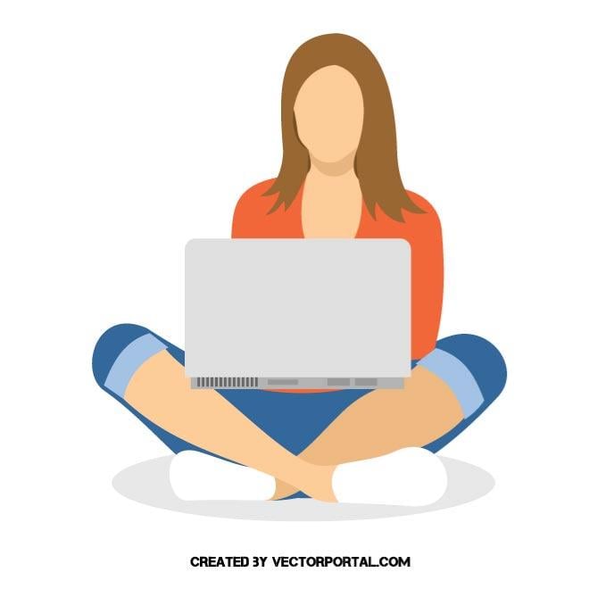 WOMAN WORKING ON A LAPTOP Royalty Free Stock SVG Vector and Clip Art