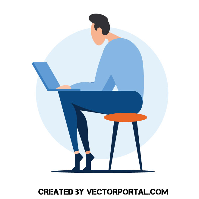 Man working on laptop Royalty Free Stock SVG Vector and Clip Art