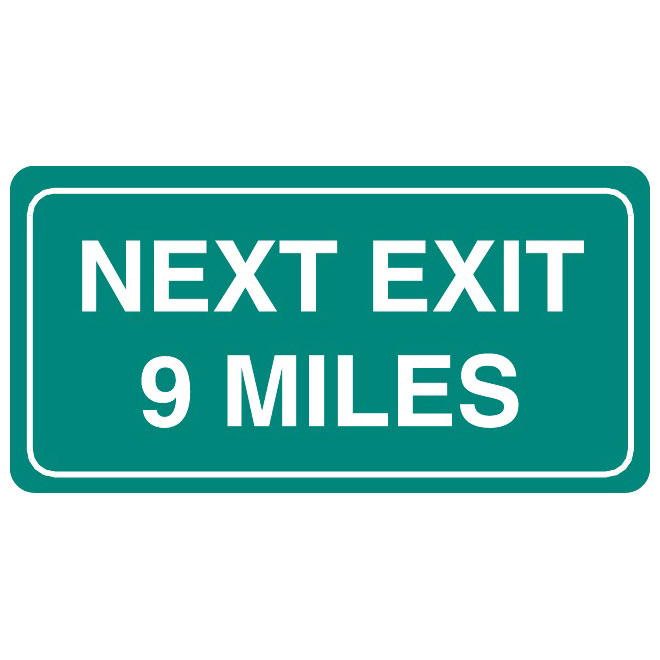 Next exit 9 miles road sign Royalty Free Stock SVG Vector and Clip Art