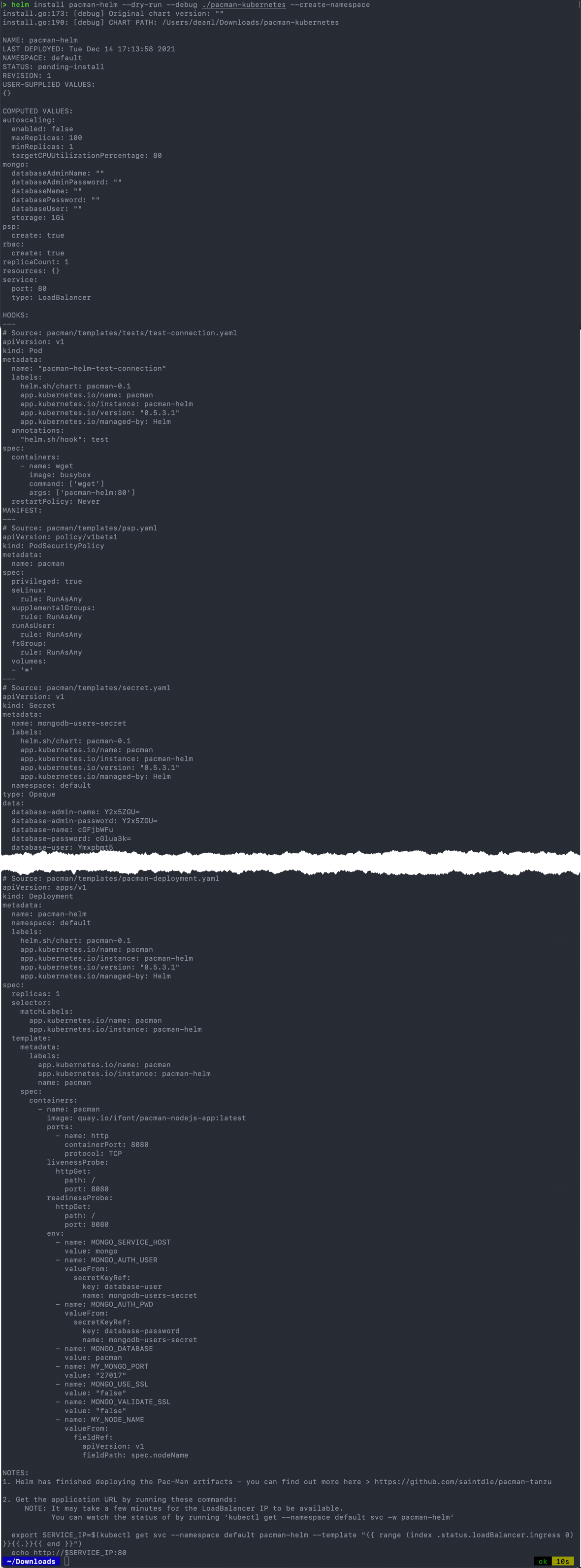Creating a Helm Chart to install PacMan on