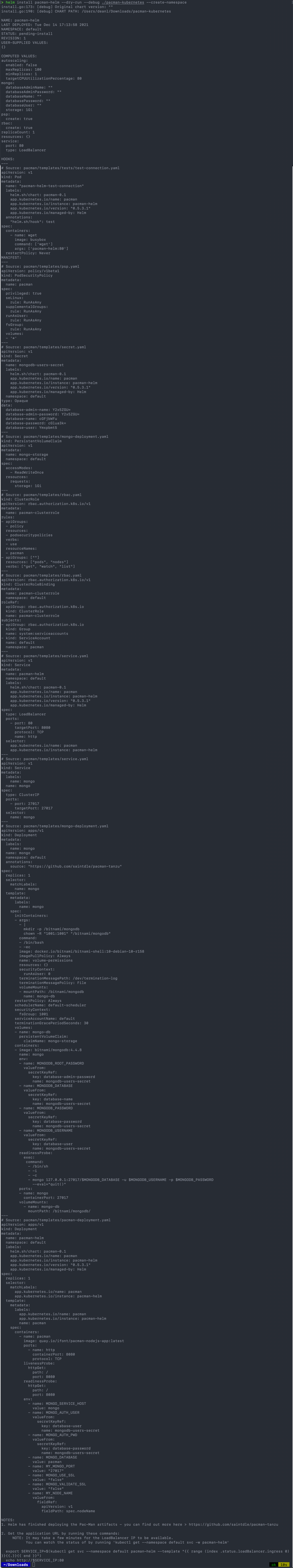 Creating a Helm Chart to install PacMan on