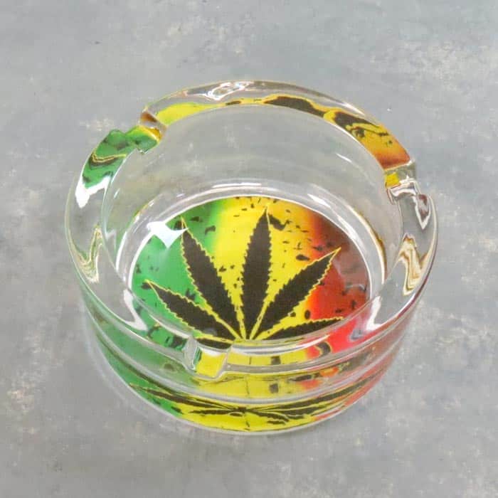 3.5" Round Glass Ashtrays w/Leaf Designs Veekay Wholesale