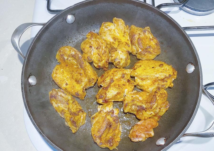 Turmeric Rice Pilaf with Chicken and Peas Veena Azmanov