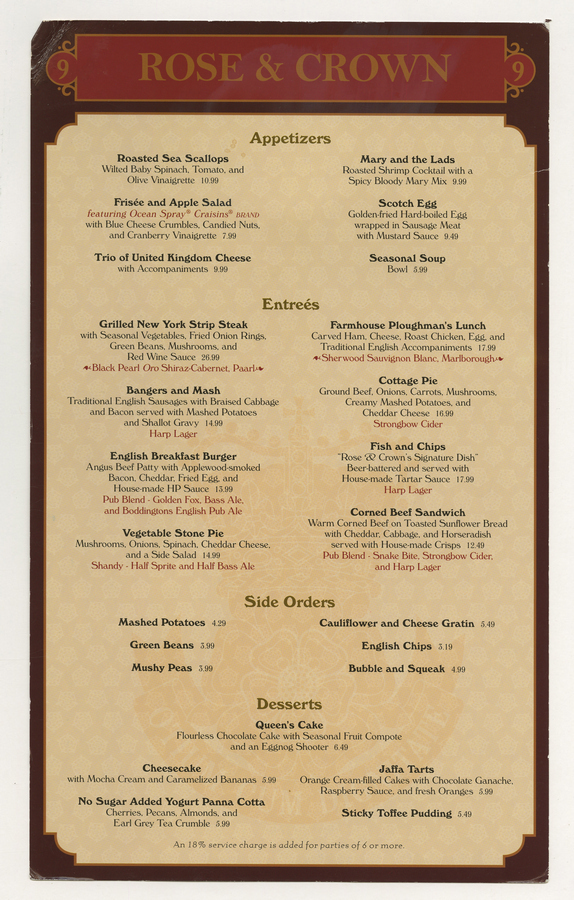 Rose and Crown Menu Set ID augdismenu20260 Van Eaton Galleries