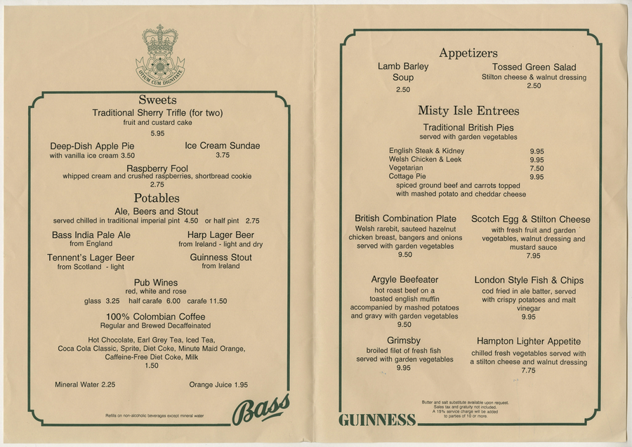 Rose and Crown Menu Set ID augdismenu20260 Van Eaton Galleries