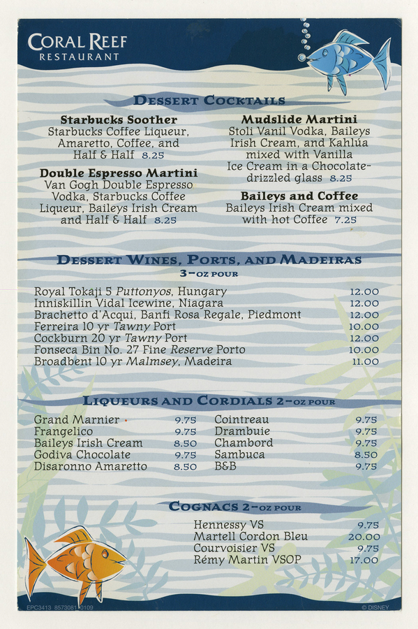 Collection of Coral Reef Restaurant Menu ID augdismenu20347 Van