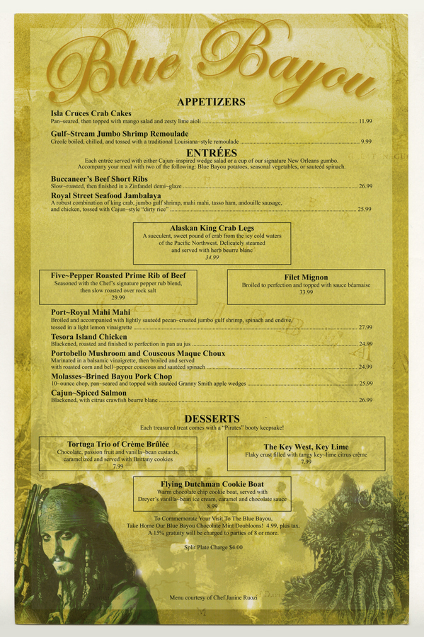 Blue Bayou Pirate's of the Caribbean Dead Man's Chest Menu ID