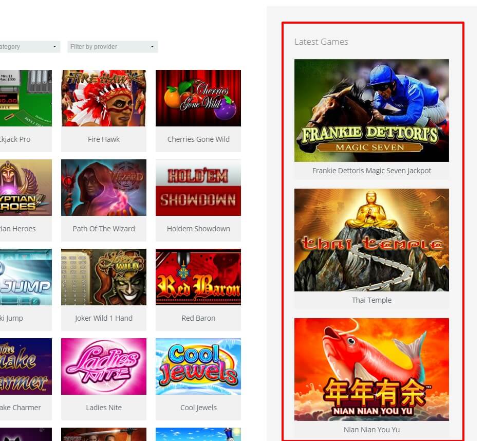 Latest Games Widget VegasHero