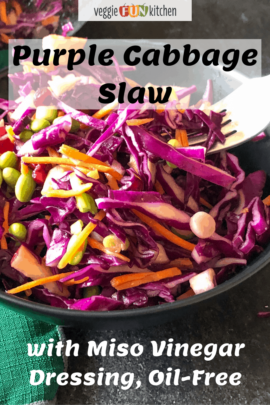 Purple Cabbage Slaw with Miso Vinegar Dressing, OilFree Veggie Fun