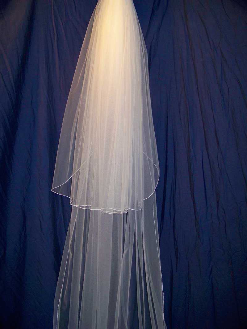 Pearl Trim Edge Illusion 2 Tier Floor Length Chapel Veil Blusher Veil