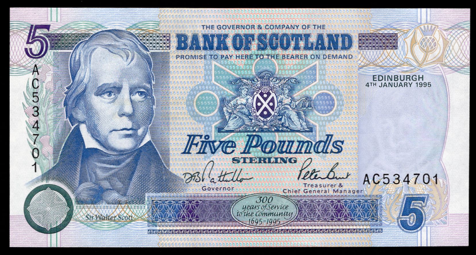 Bank of Scotland. 5 pounds. 411995. AC 534701. (PMS; BA122a). AUUNC. eBay
