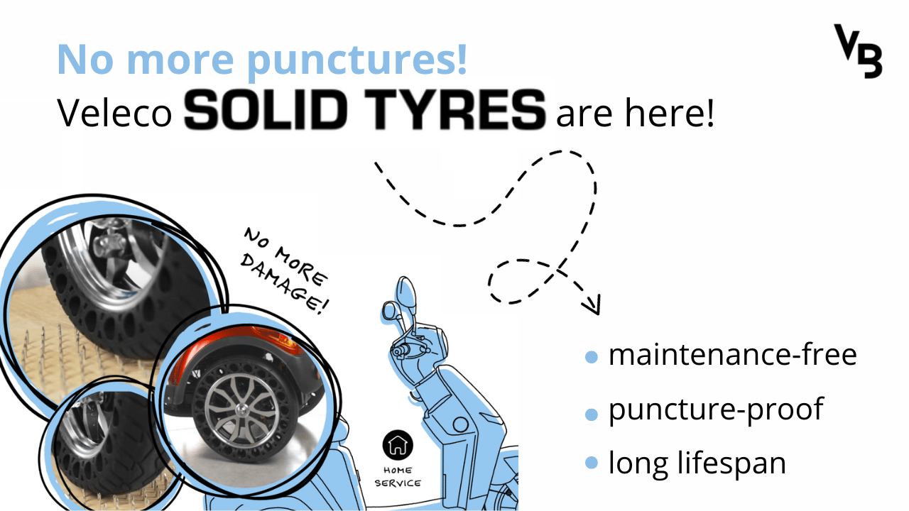 Velobike No more punctures solid tyres for mobility scooters are here!