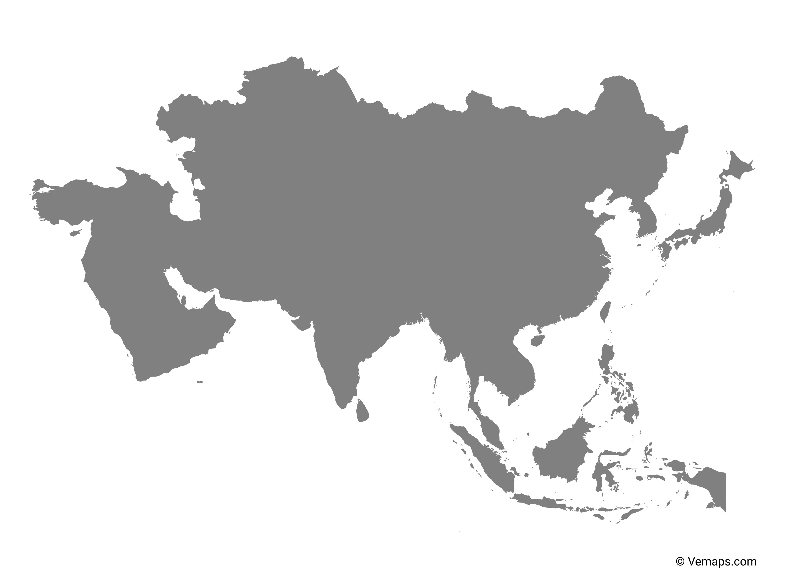 Grey Map of Asia Free Vector Maps