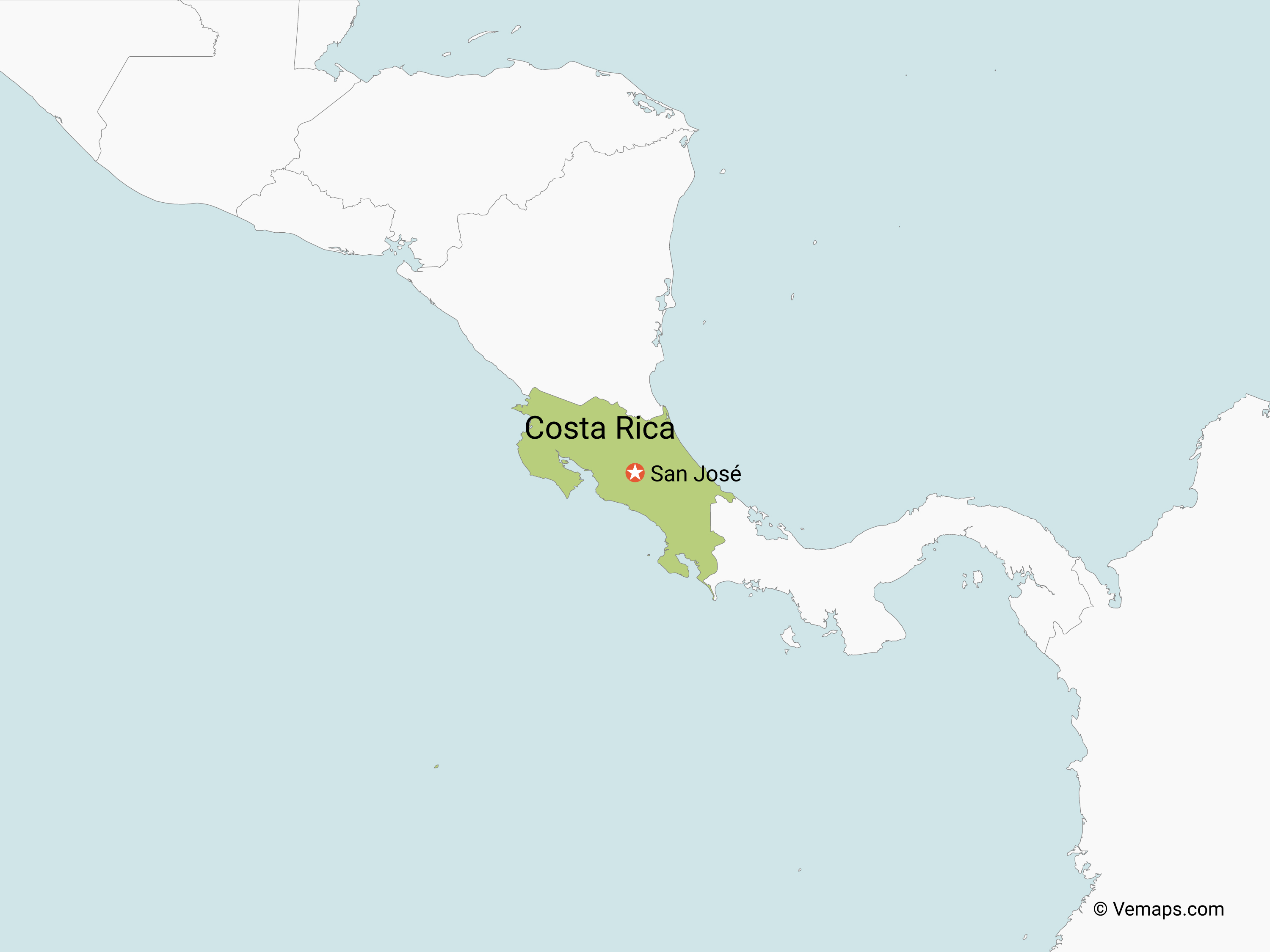 Map of Costa Rica with Neighbouring Countries Free Vector Maps
