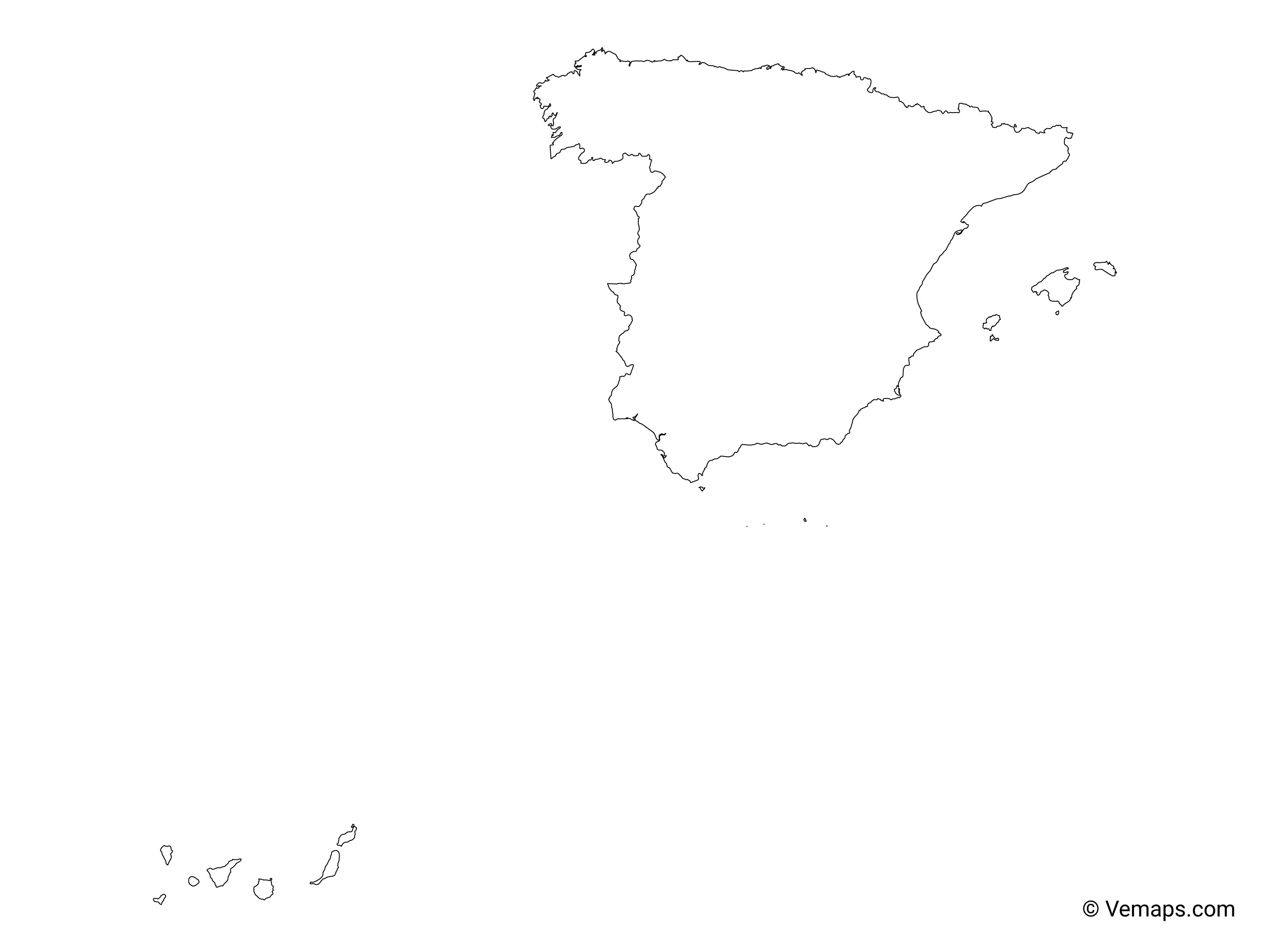 Outline Map of Spain Free Vector Maps