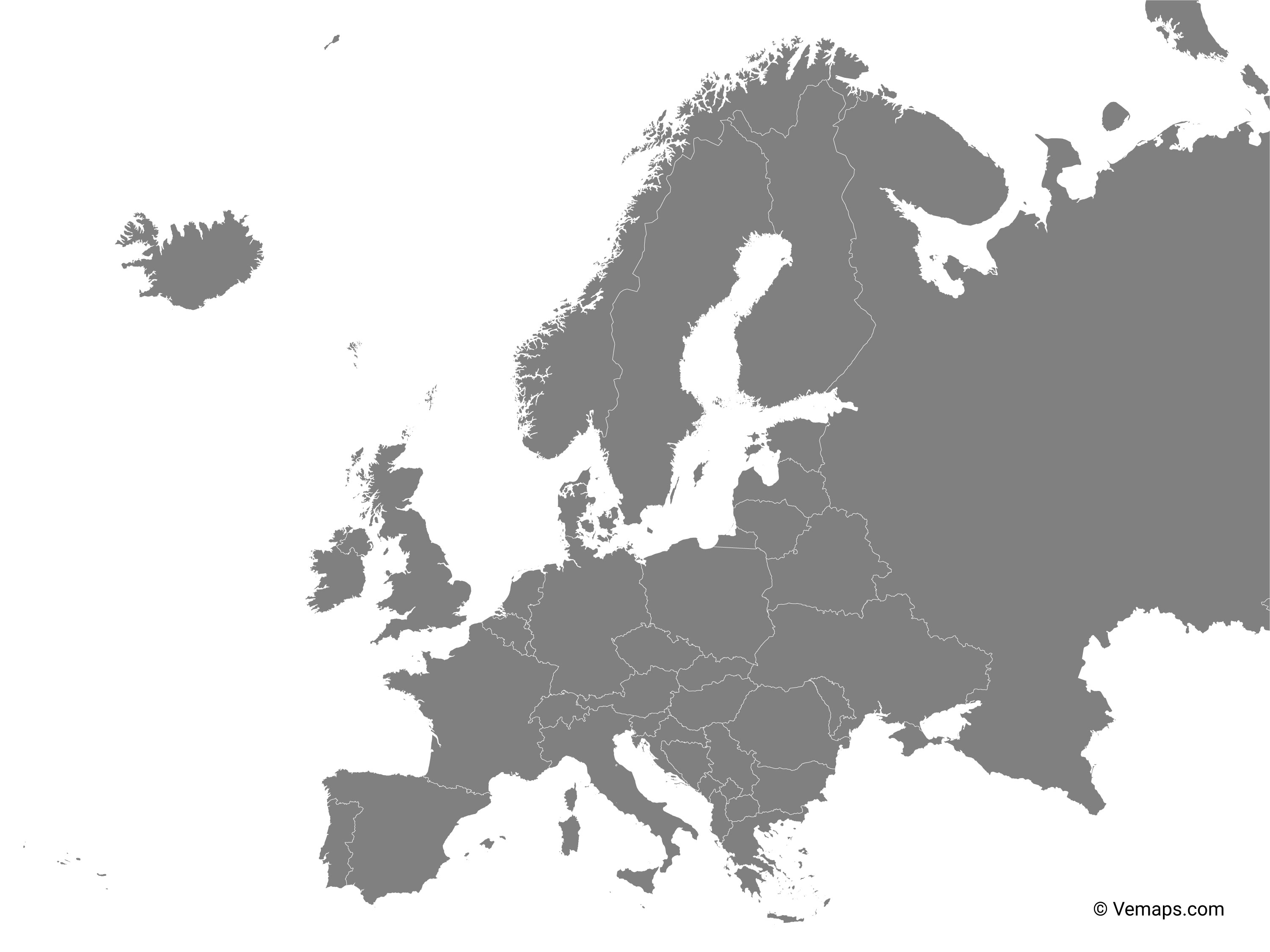 Grey Map of Europe with Countries Free Vector Maps