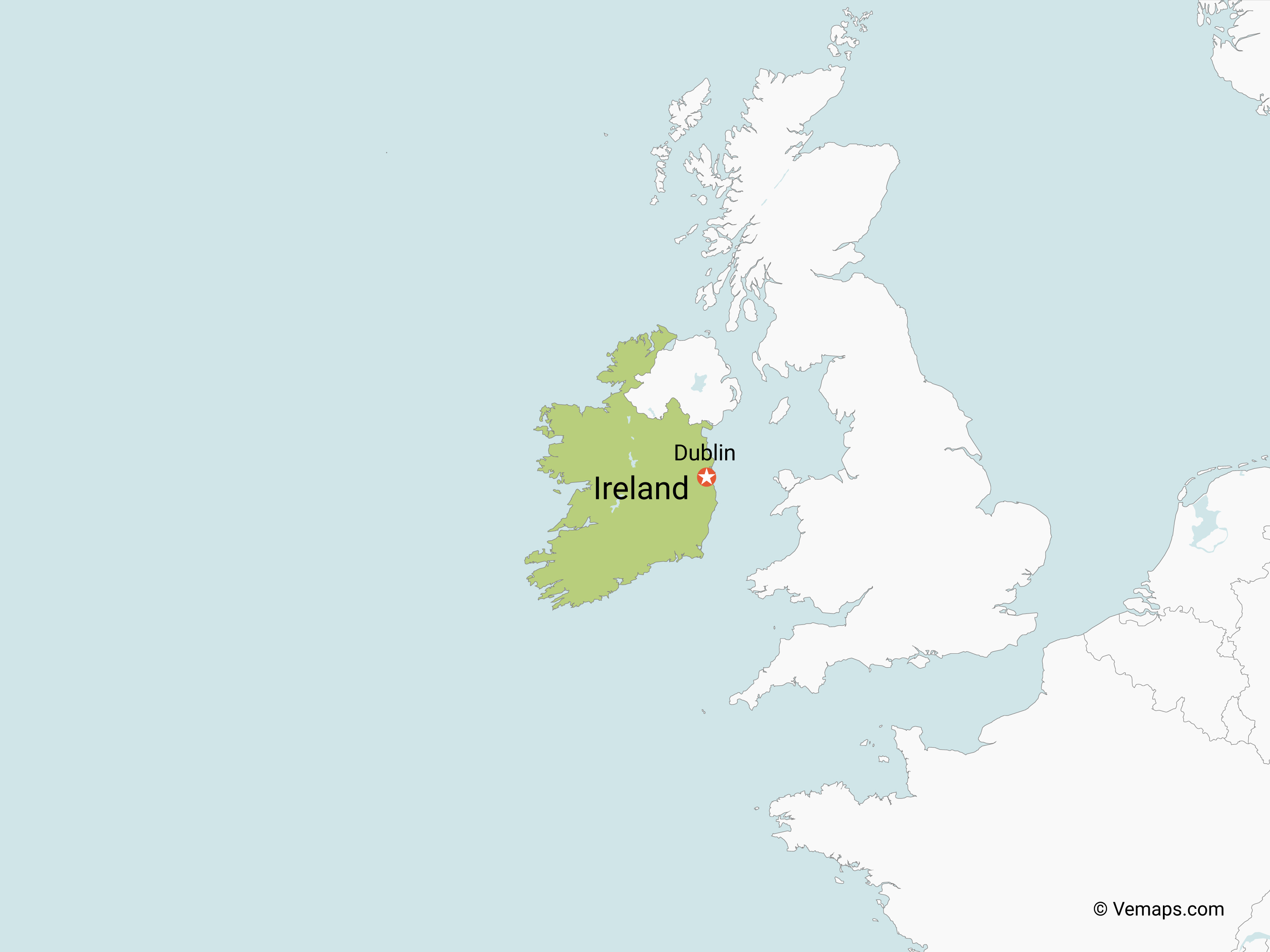 Map of Ireland with Neighbouring Countries Free Vector Maps