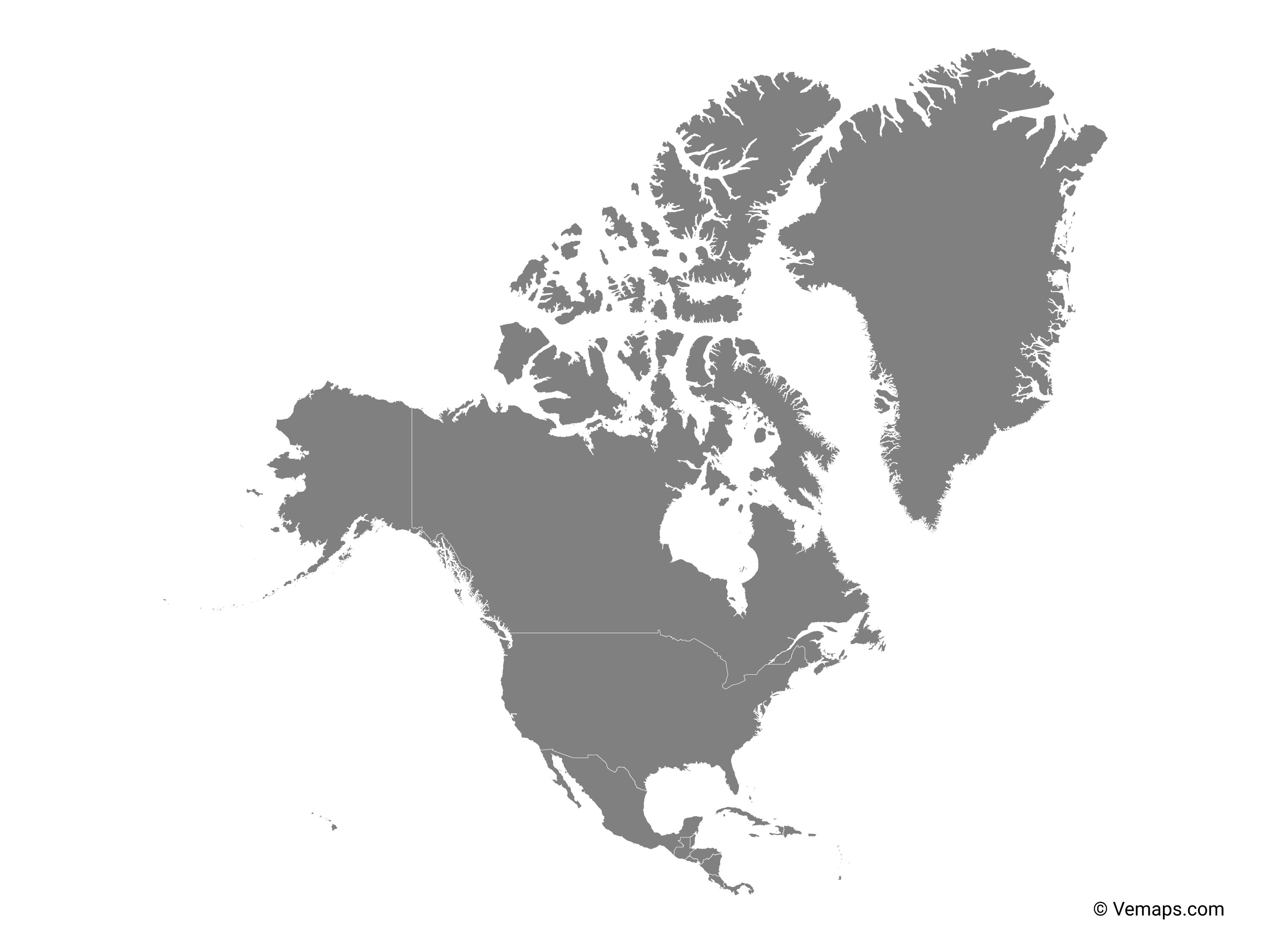 Grey Map of North America with Countries Free Vector Maps