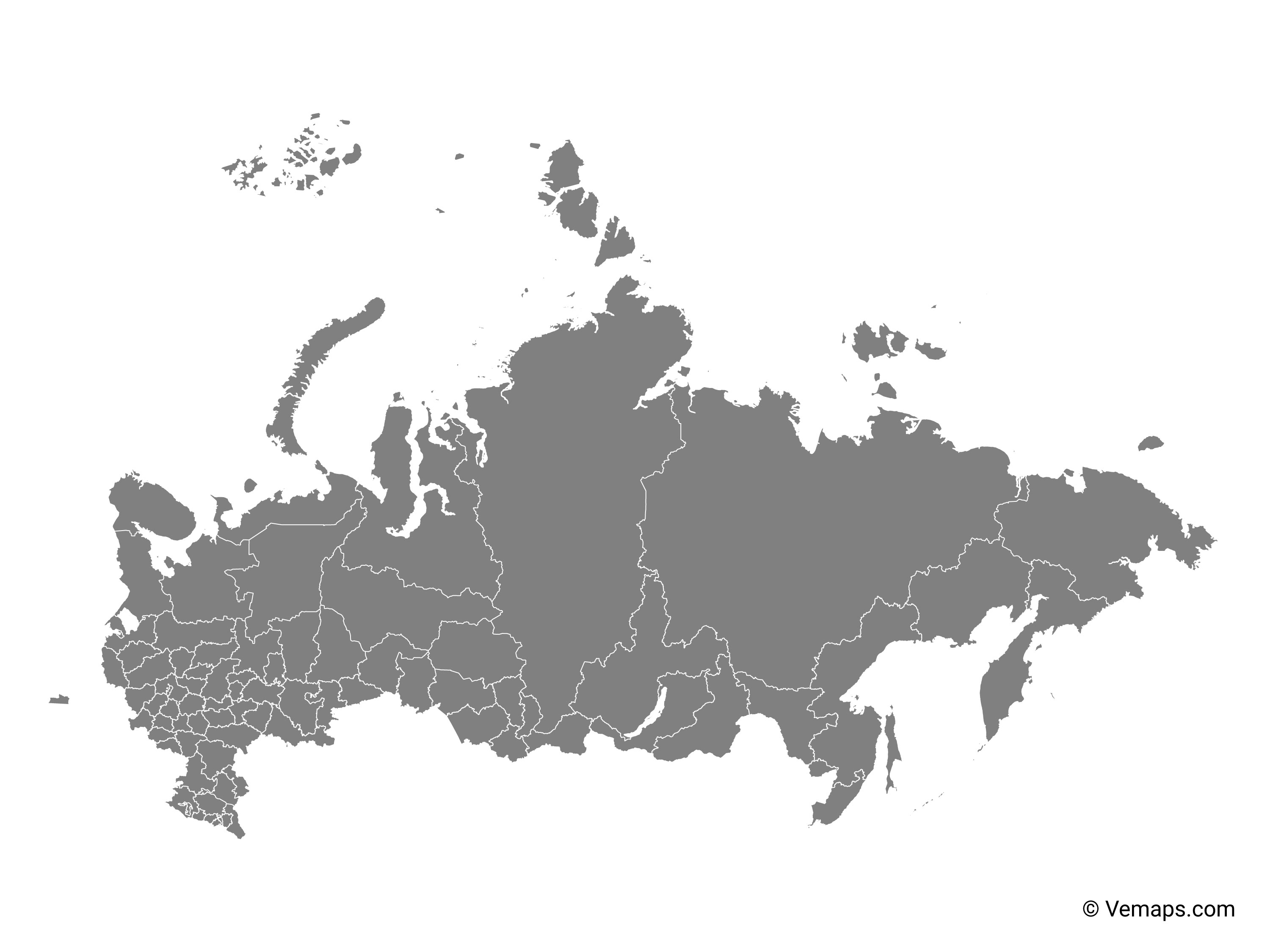 Grey Map of Russia (Moscovia) with Federal Subjects Free Vector Maps