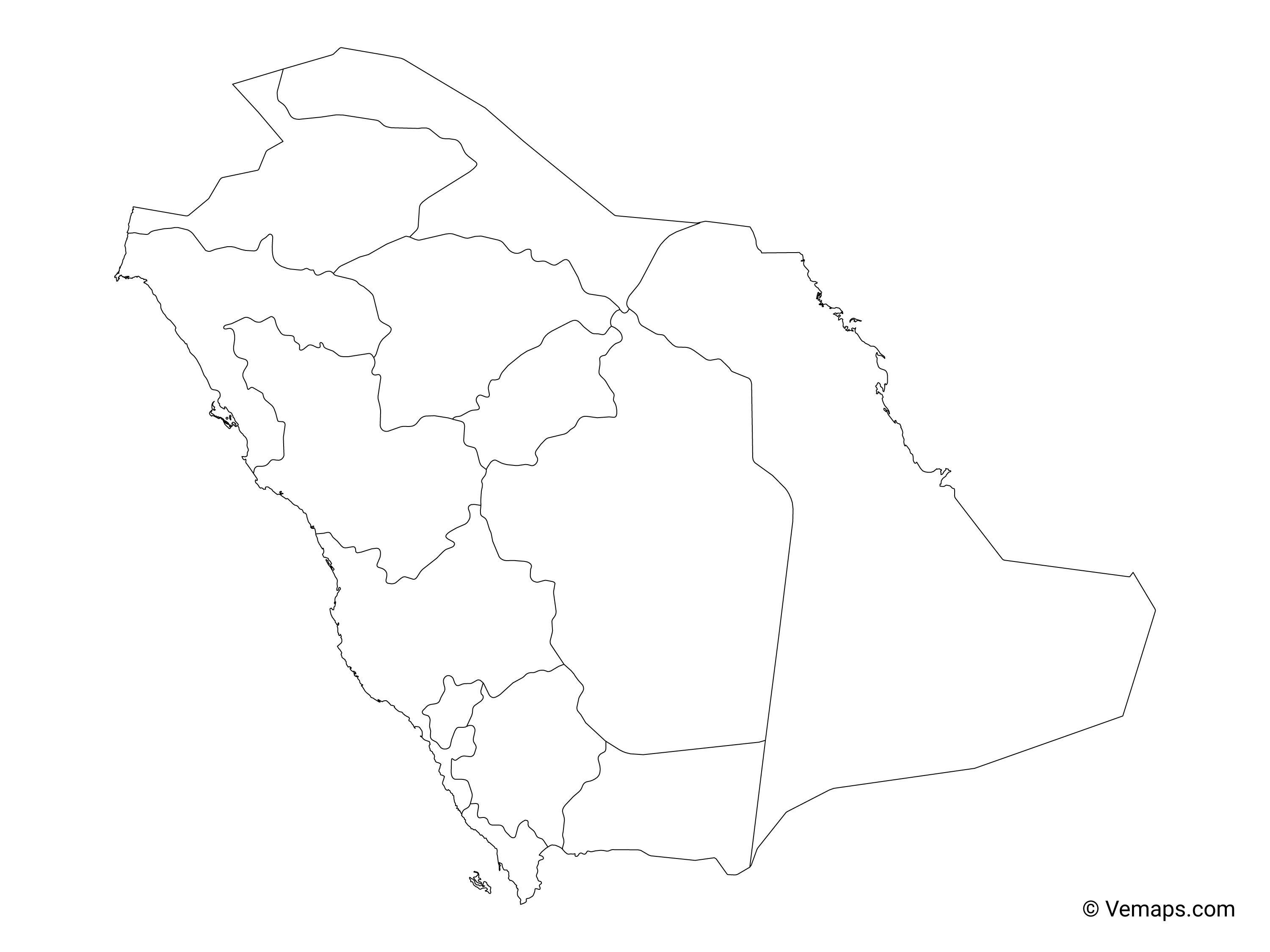 Outline Map of Saudi Arabia with Regions Free Vector Maps