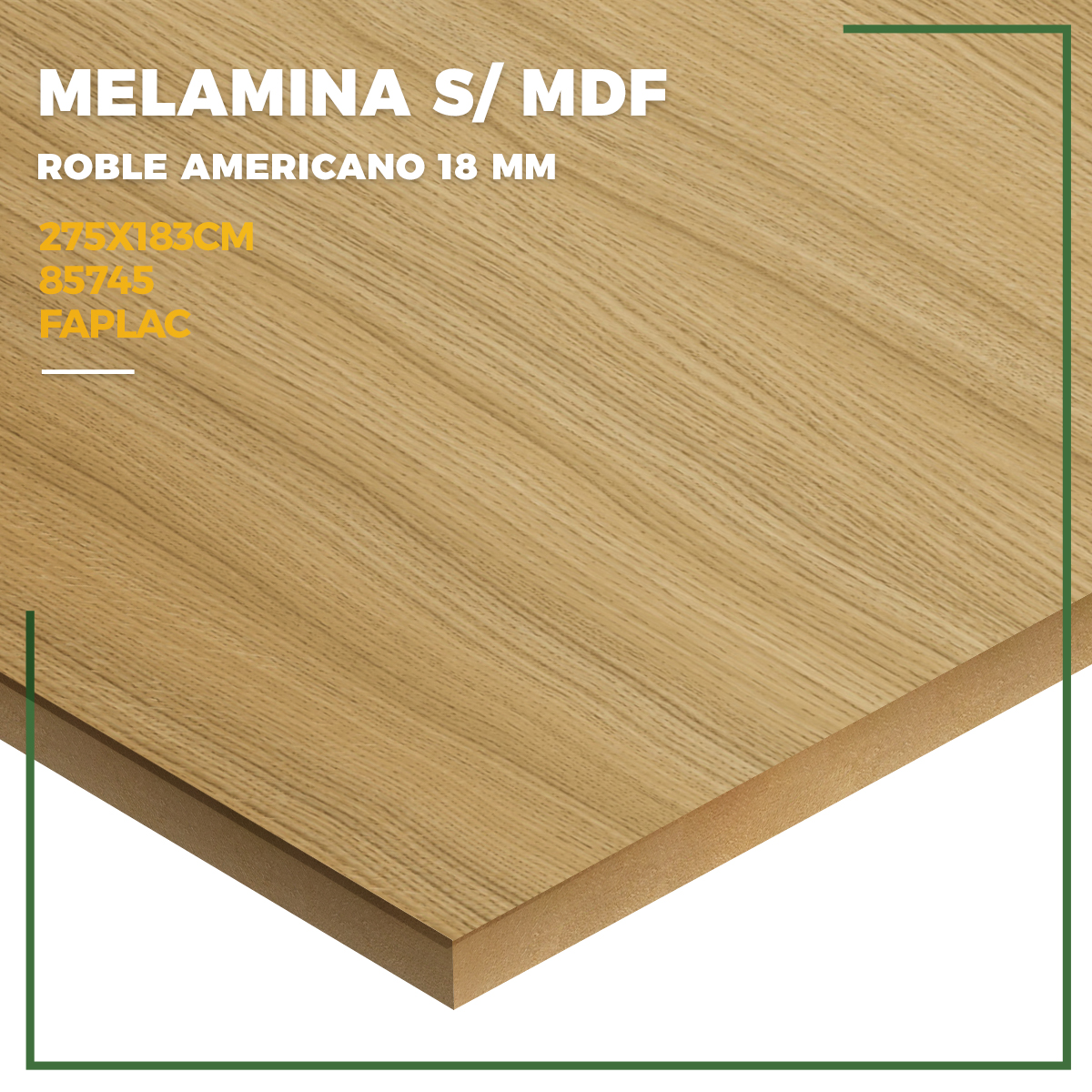 Melamina MDF Roble Americano 18mm 275×183 Linea Clásica Arauco Ventre Maderas