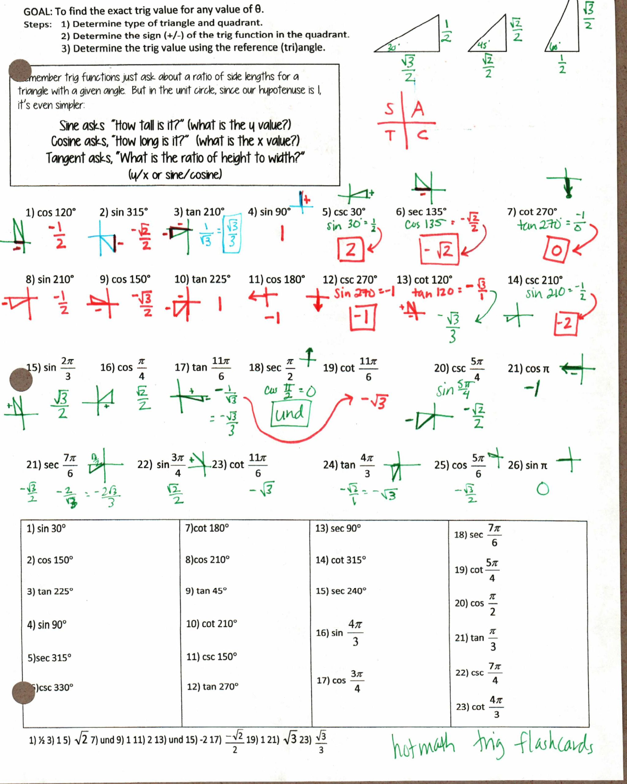 Unit Circle Worksheet With Answers